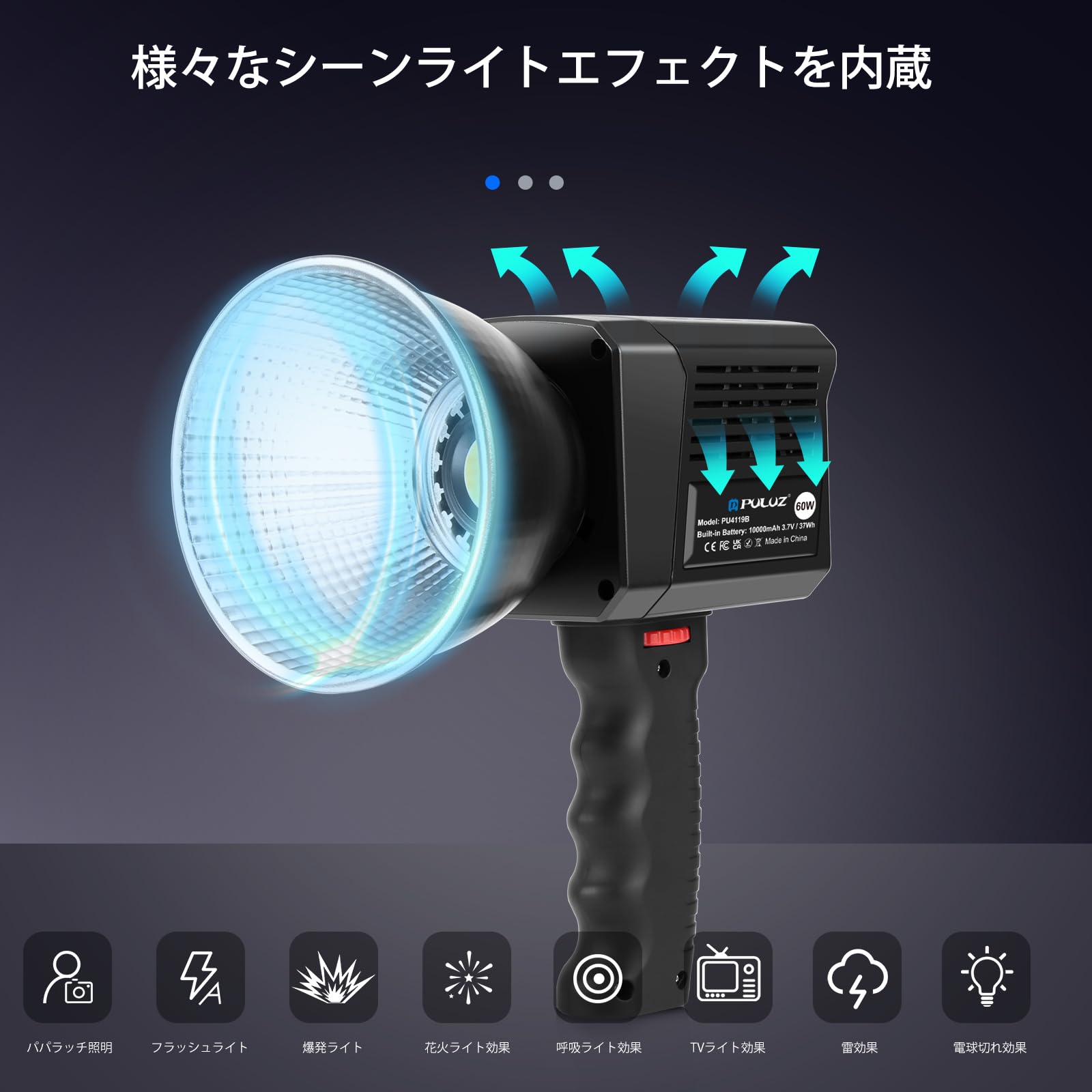 Amazon.co.jp: PULUZ 撮影用ライト LEDビデオライト 60W COB 定常光